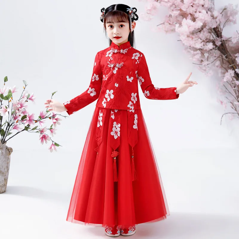 Trẻ Em Thêu Cổ Hanfu Trẻ Em Trung Quốc Đáng Yêu Đường Phù Hợp Với Truyền Thống Đảng VÁY ĐẦM Chụp Ảnh Thực Hiện Trang Phục