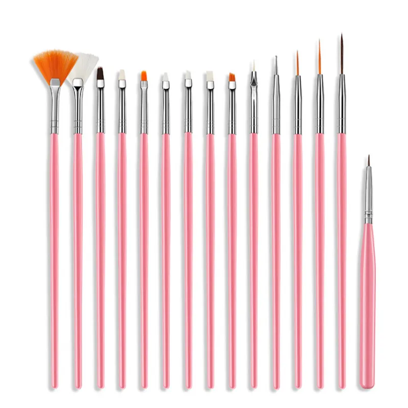 15Pcs Professionelle UV Gel Acryl Nail art Pinsel Set Design Gel Polnisch Malerei Zeichnung Stift Maniküre Nägel Tipps Werkzeuge T0361