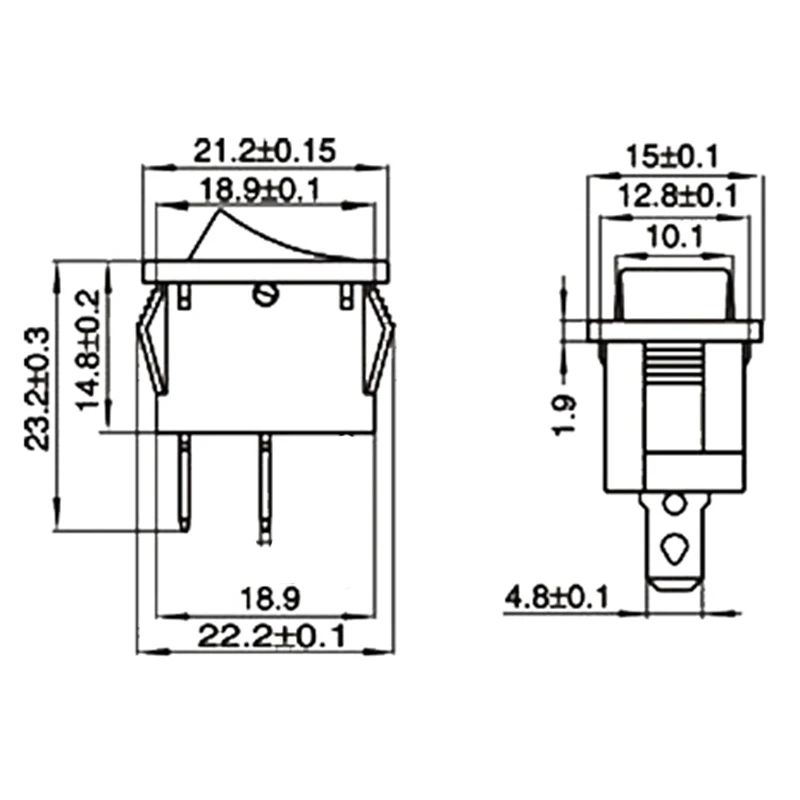 20/50 pcs/lot KCD1 2 Pin 250V 3A SPST Black Boat Switch 21*15/15*10 Snap-in ON OFF Rocker Position Switch 21*15MM Copper feet