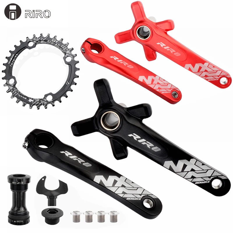 

RIRO XT Mountain Bike Crankset Mtb Hollowtech Crank Arms For Bicycle Integrated Candle Pe 2 Crowns 104bcd Connecting Rods Double