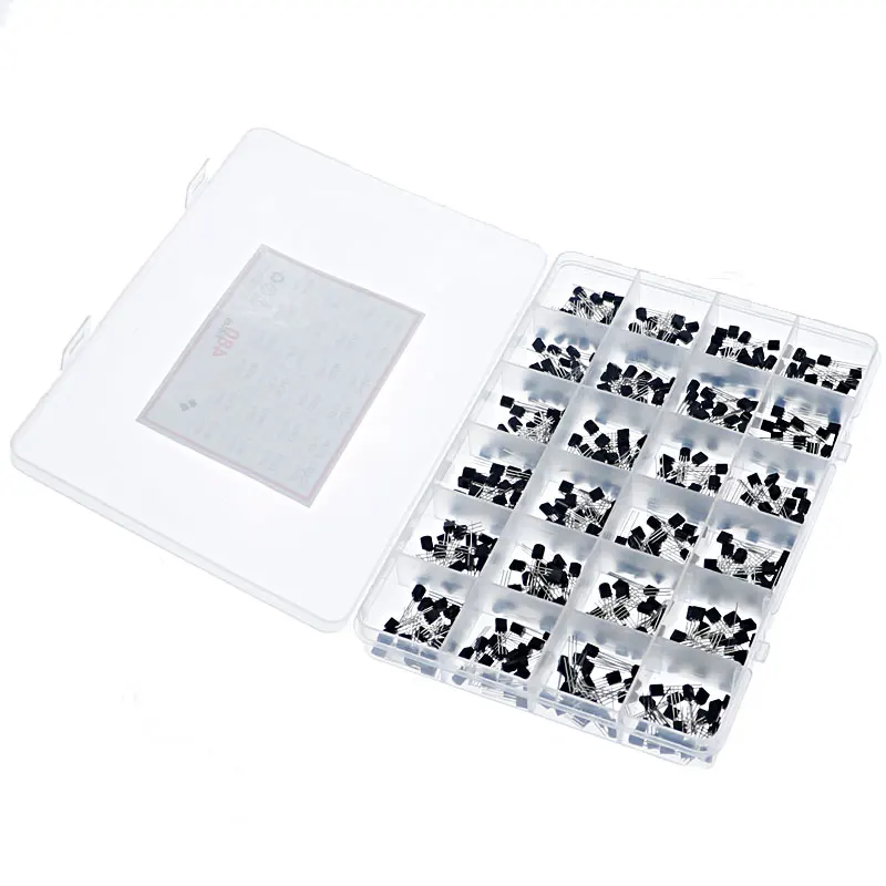 480 pezzi 24 tipi di Kit assortimento Transistor NPN / PNP In linea In silicone 2N2222 componenti e forniture componenti attivi
