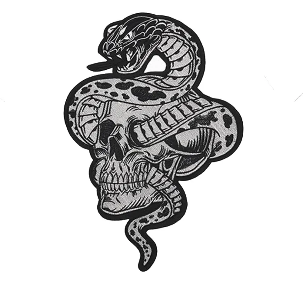 Serpente intorno al cranio toppe ferro sulle toppe per zaini Patch morte ricamate moto motociclisti Patch giacca decorativa Cl