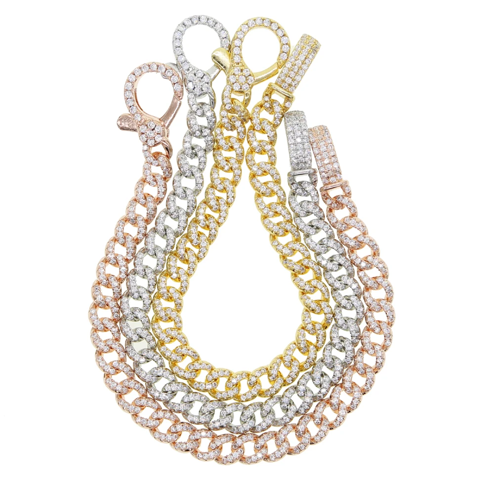 Iced Out Bling Lock Lobster Charm Micro Pave CZ Cuban Link Chain Bracelet 16.5cm 17.5cm Fashion Women Jewelry