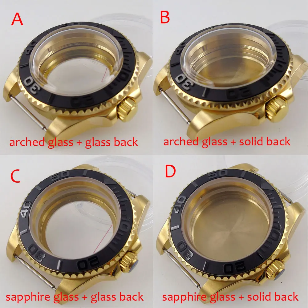 

Yellow Gold 40mm Automatic Watch Case fit NH35A NH36A Domed Glass Brushed Insert Screwdown Crown