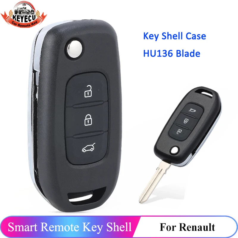 

KEYECU Flip Remote Key 3 Button Case Shell Fob for Renault Twingo for Dacia Duster Sandero Symbol 2013 2014 2015 2016 2017 HU136