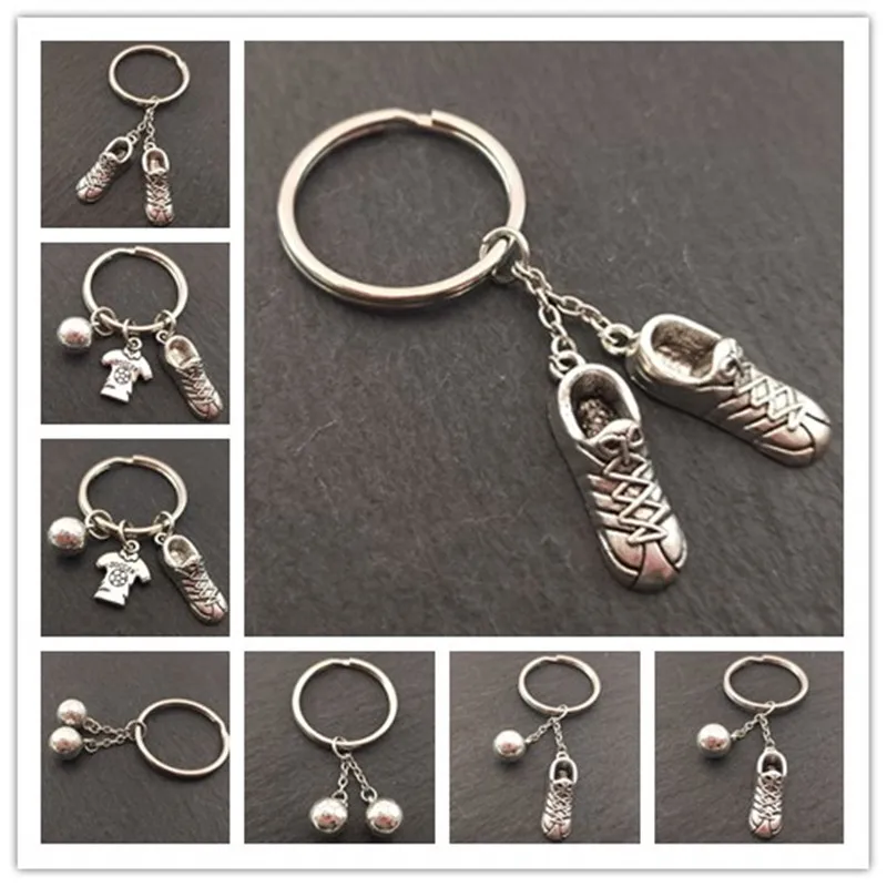 Fashion football Metal Keychain men gift Key chain Soccer Shoes and Football Car Key Ring Gift party Keychains Jewelry