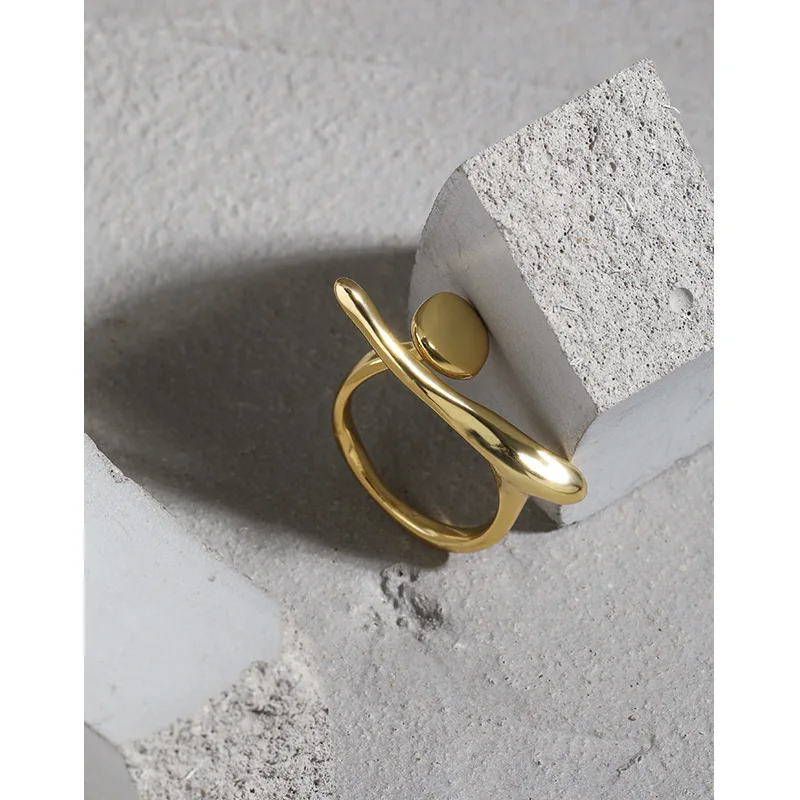 F.I.N.S Minimalist Irregular Overlap S925 Sterling Silver Open Ring Smooth Round Stick Resizable Finger Index Rings for Women