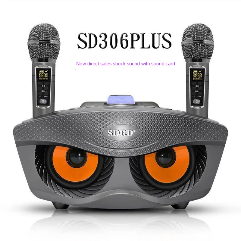 SD306 Plus 2 in 1 Portable Karaoke Wireless Bluetooth Speaker Dual Microphone Owl Speaker 30W High Power Subwoofer Family KTV