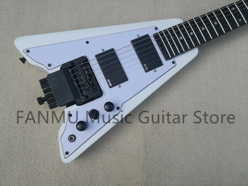 Headless electric Guitar White Body Black neck Rose Wood fingerboard 22 Frets White guard board Black bridge