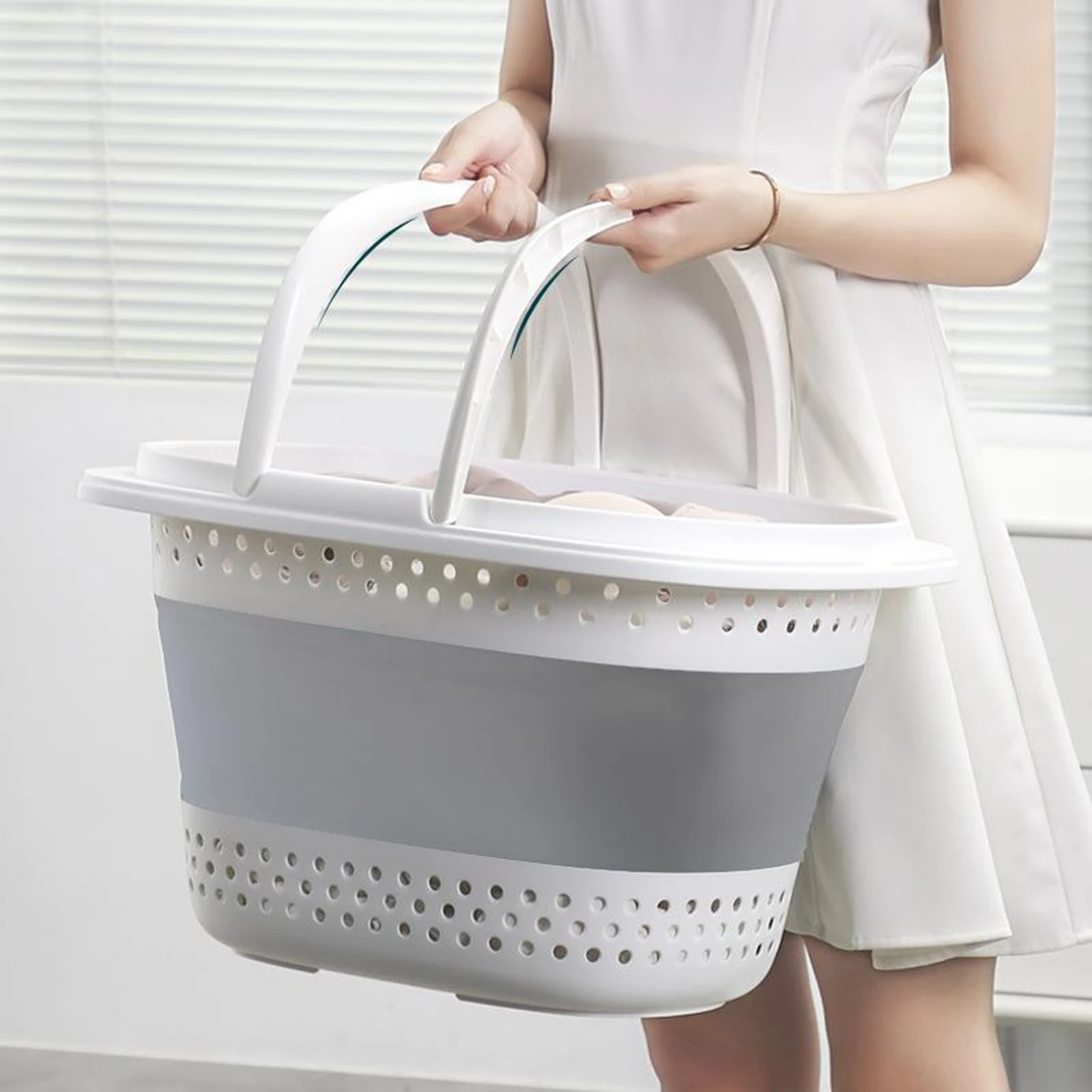 Large Collapsible Plastic Home Clothes Basket Large Folding Up Laundry Basket Space Saving Storage Container Organizer