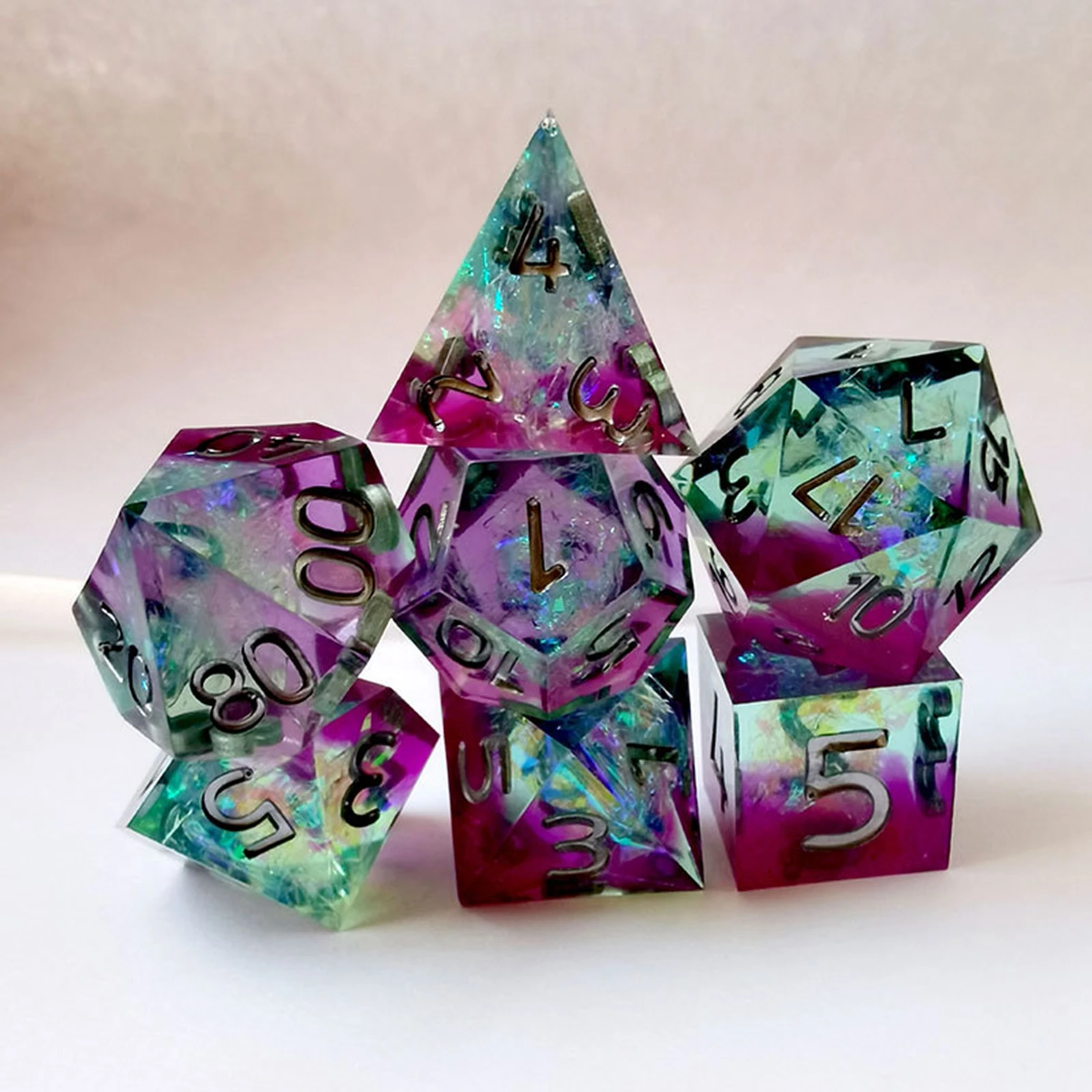 Polyhedral Dice 7-Die Resin Lightwheigt  D8 D10 D% D12 D20 Set for  Role Playing