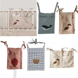 Cotton Linen Baby Bed Hanging Storage Bag Newborn Crib Bedside Toys Organizer Nursery Diaper Bag Nappy Pouch for Baby Bedding