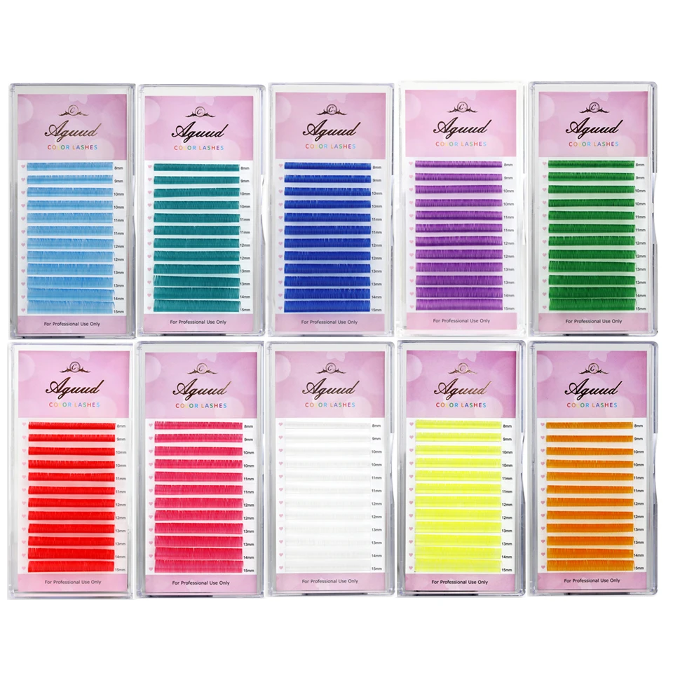 AGUUD-Extensions de faux cils en vison, faux-cils colorés, violet, bleu, vert, rouge, blanc, rose, marron, document de maquillage