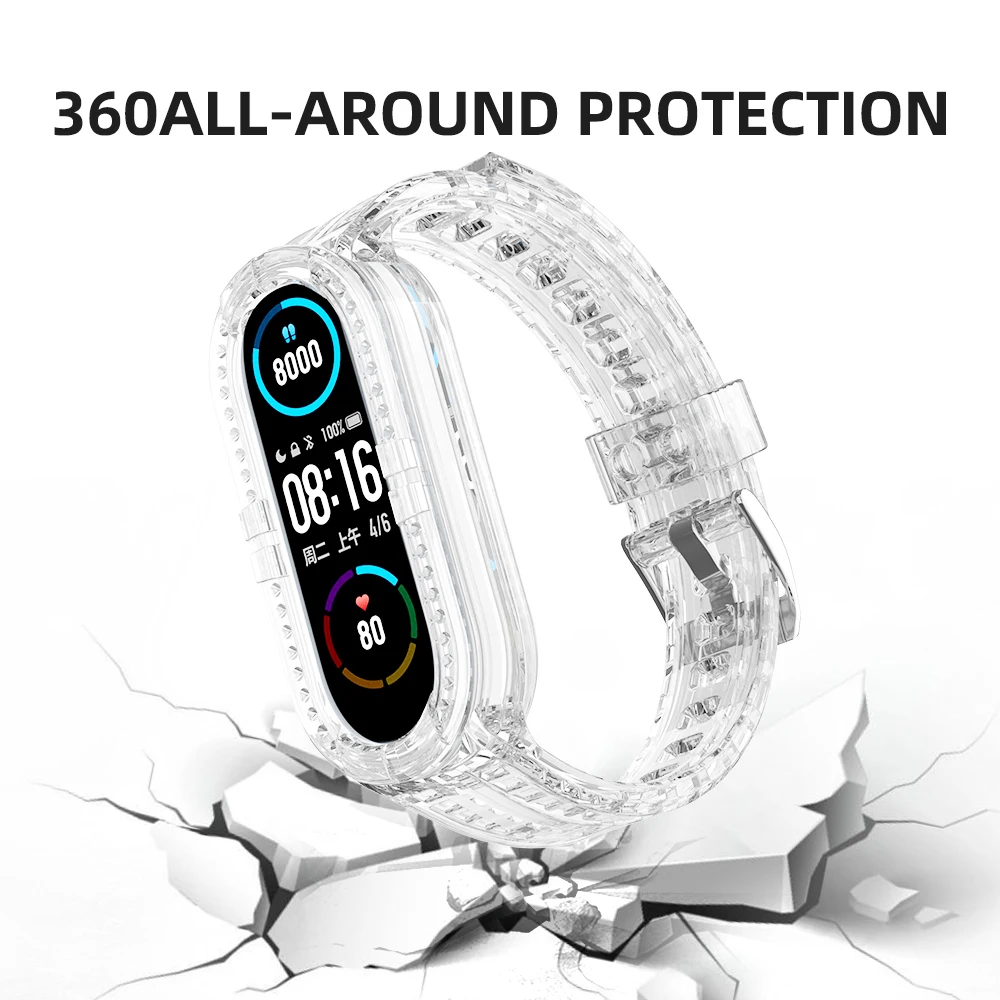 Correia TPU transparente para Xiaomi Mi Band, pulseira de silicone macio impermeável, pulseira de moda, 7, 6, 5, 4, 3