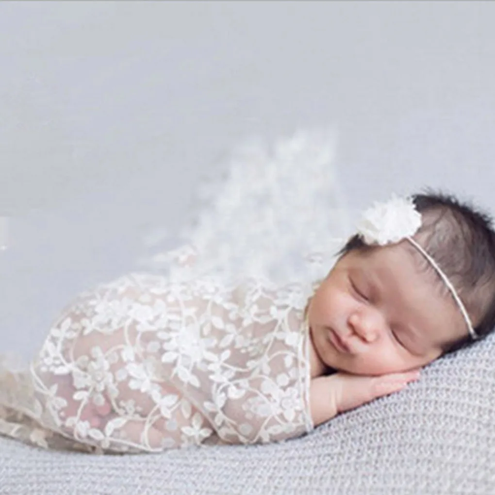 Lace Newborn Photo Wraps Props Embroidery Lace Wraps Blanket Wraps Scarf Baby Photo Props Girls Shoot Flower Soft Blanket Wraps