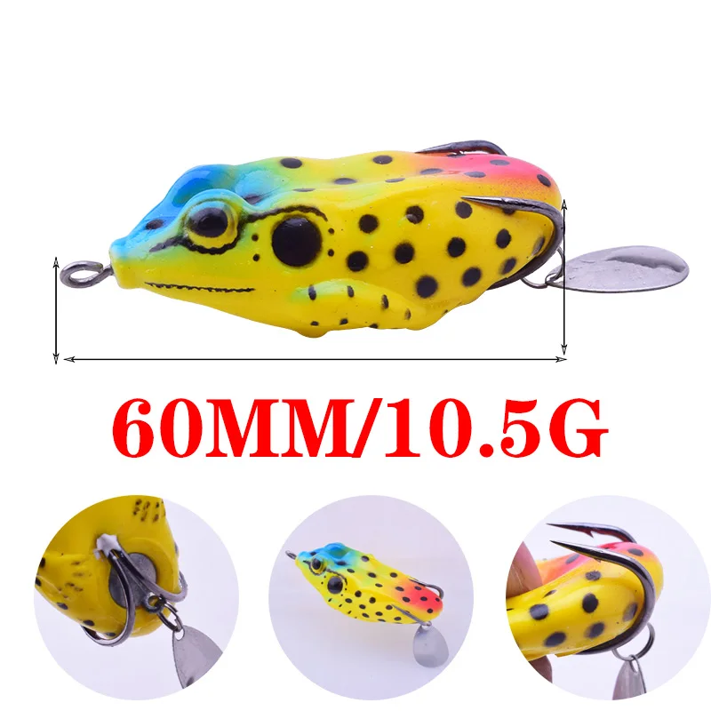 1Pcs Soft Frog Fishing Lures Double Hooks With rotating sequins 6cm 11g Topwater Ray Frog Artificial Soft Bait Fishing Tackle