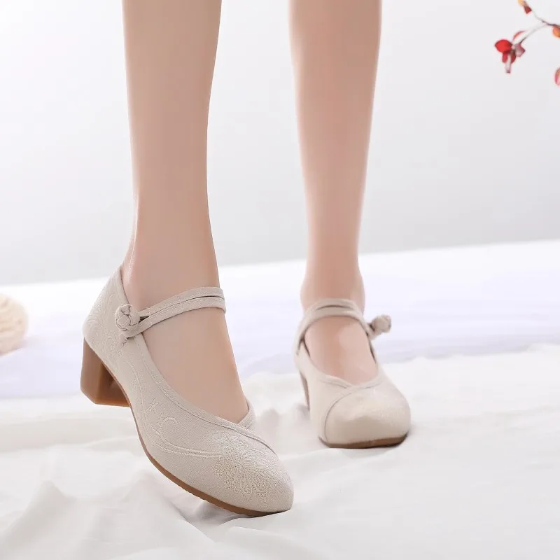 Retro Women Shoes Chinese Style High Heel Embroidered Shoes Elegant Woman Pumps Mary Jane Shoes Ladies Shoes Zapatos De Mujer