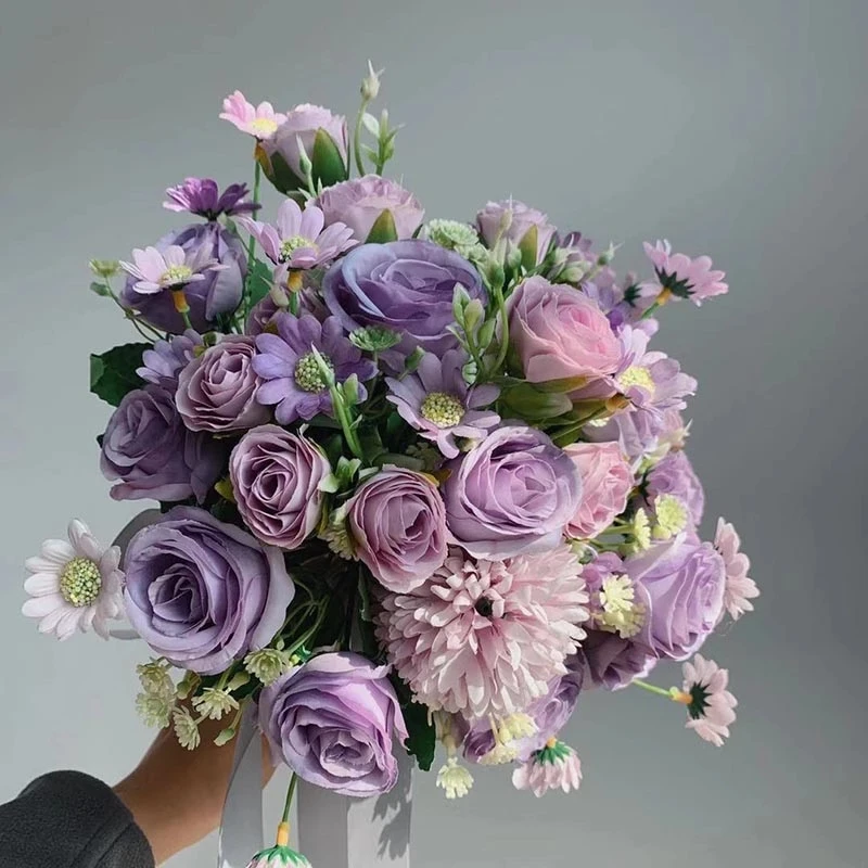 

Purple Wedding Bouquets Rustic Purple Rose Flowers Artificial Champagne Boda Bridal Bouquet Decoration For Bride PH66