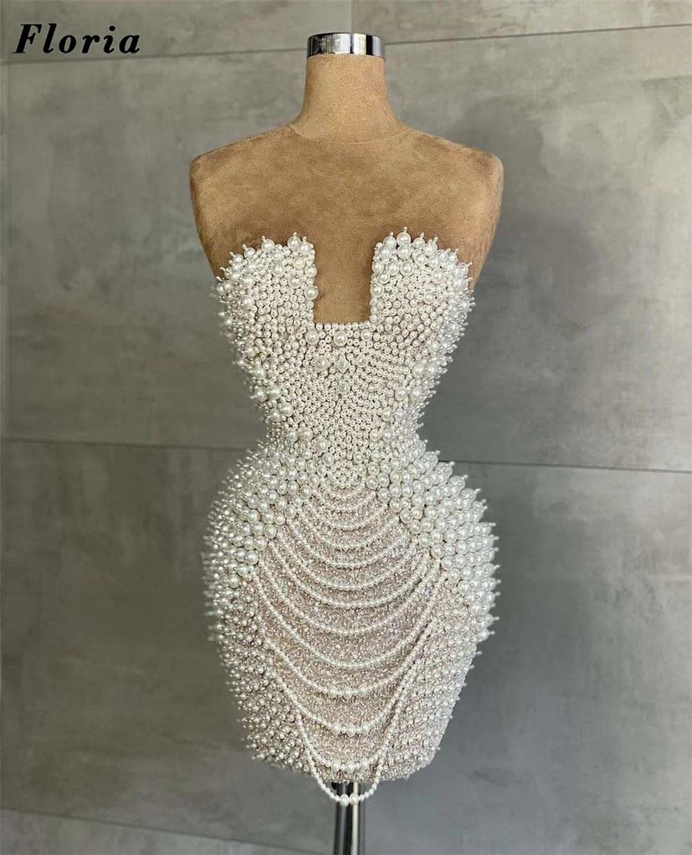 Floria-Vestidos de Fiesta de talla grande para mujer, traje de noche Formal, personalizado, con perlas completas, corto, para baile de graduación, estilo árabe, 2022