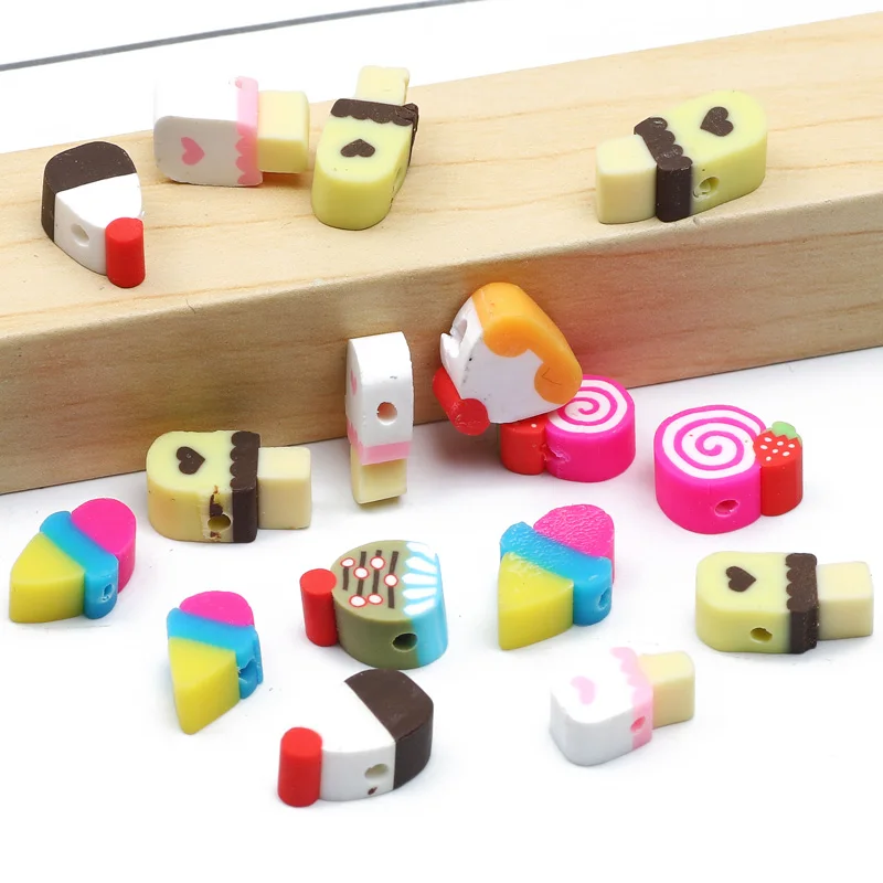 20/50/100pcs 10mm Handmade Polymer Clay Beads Mixed Icecream Cake Donut Spacer Beads for Jewelry Making DIY Bracelet Necklace