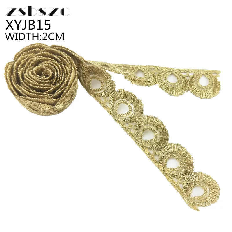 2CM Width 10Yards  Fashion Gold Lace Ribbon Embroidery Pattern For Wedding Garment Home DIY Handmade Accessories