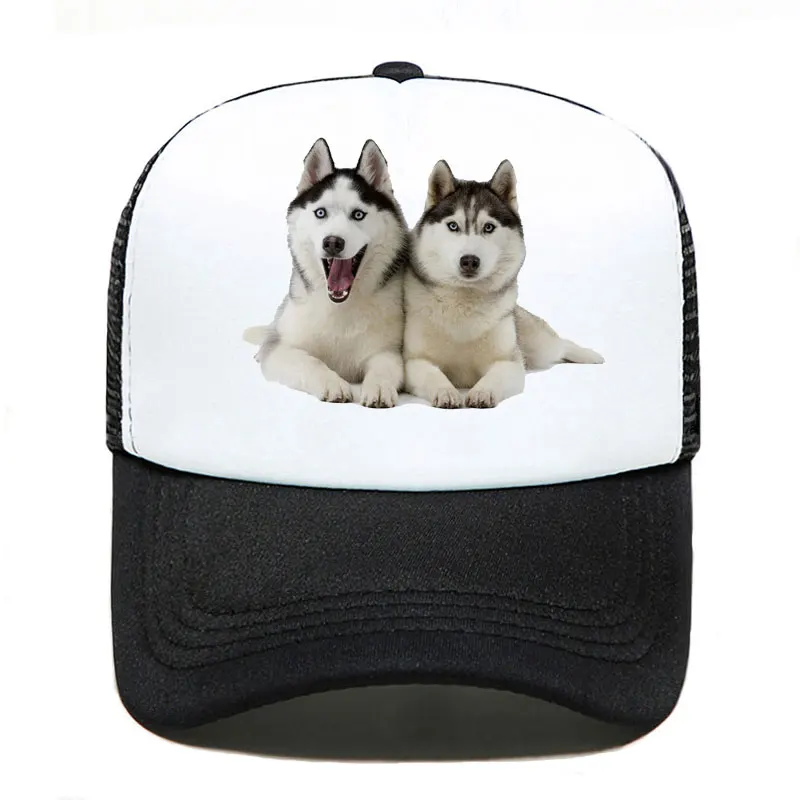 2020 New Two huskies dogs funny Print Baseball Cap Casual Men Women Parent-child Hats Mesh Visor Outdoor Adjustable Sun Hat