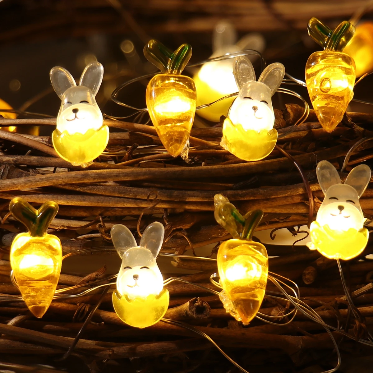 Easter LED Bunny String Lights Easter Decoration For Home Carrot Rabbit Fairy Light Supplies Happy Easter Gifts Party Favor