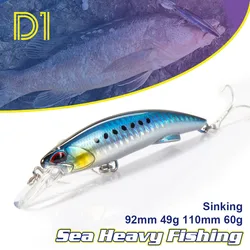 D1 Sea Minnow Heavy Sinking Lure 92mm 49g 110mm 60g Rocks & Beach Hard Bait Tuna Wobblers Carp Crankbait Pike with Treble Hooks