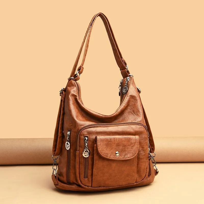 Vintage Frauen Umhängetasche Mode Pu Leder Umhängetasche Designer Geldbörse große Kapazität Handtasche Reisetasche Sack à main – Detail 7