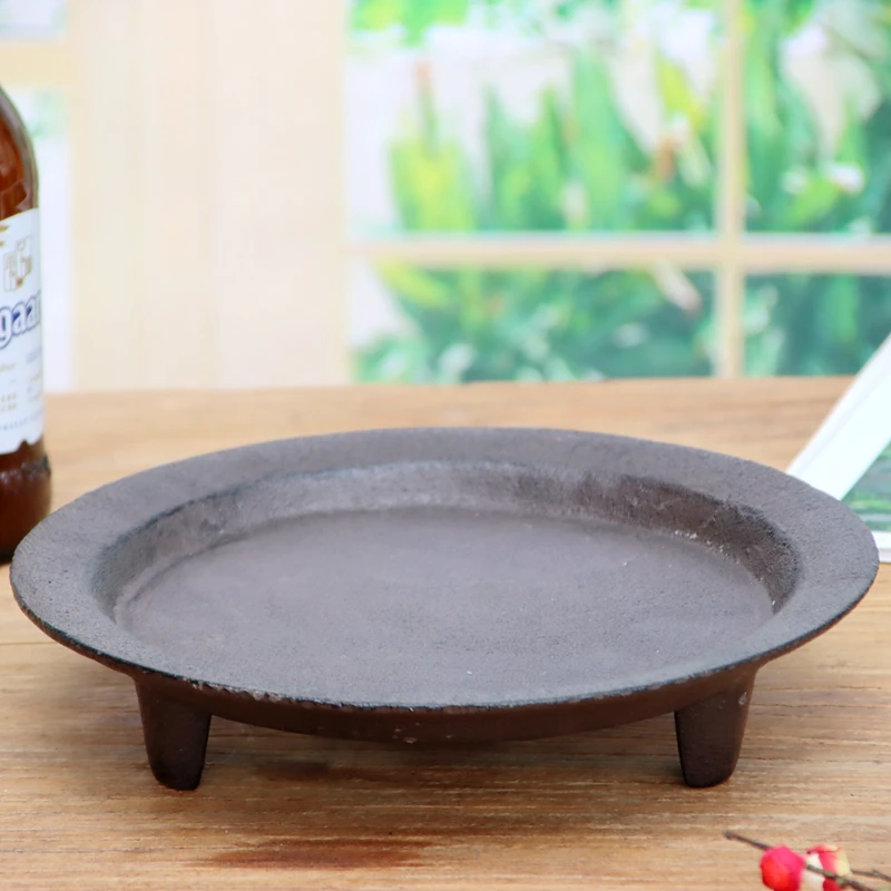 Antique Brown Round Cast Iron Stroage Tray With Three Bottom Feet Farm House Accents Handmade Home Garden Metal Plant Caddy