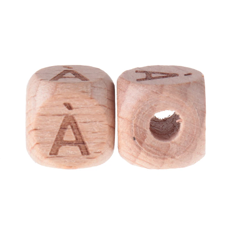 QHBC-Perles en Bois de Hêtre de 12mm avec Lettres de l\'Alphabet Français, Accessoires Faits à la Main pour Bracelet, Collier et Sucette, 100 Pièces