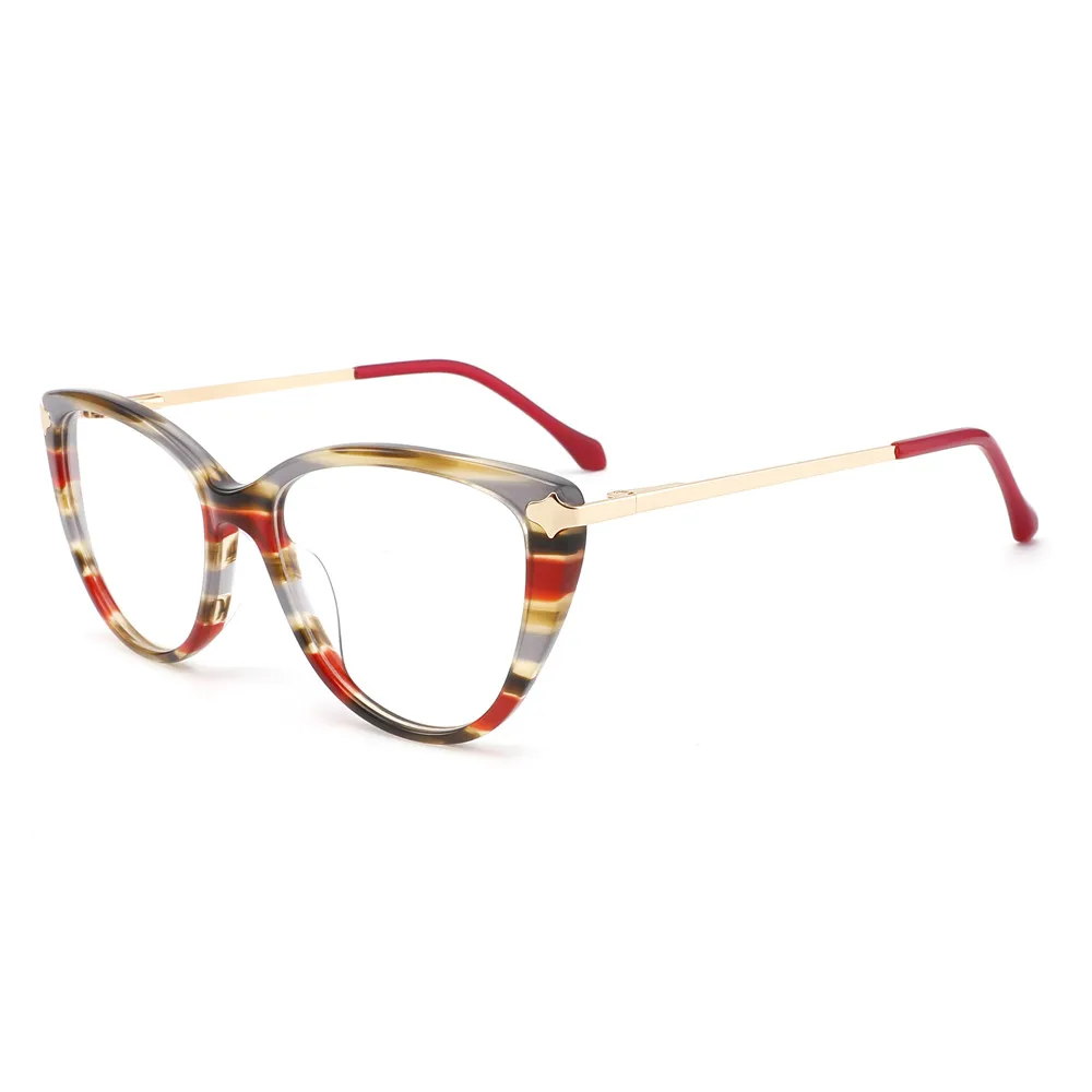 Fashion Women Cat Eye Acetate Reading Glasses Spring Hinges Metal Full Rim Light +75 +100 +150 +175 +250 +275 +300 +350 +400 +6