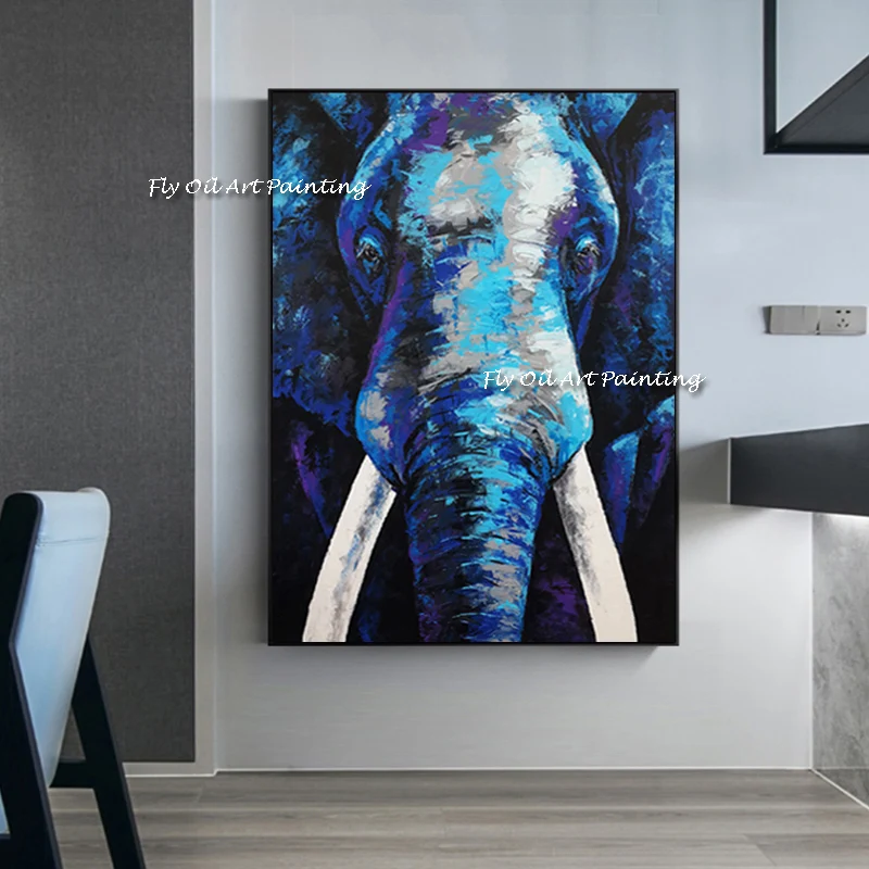 

Large size 100% handmade impression animal blue elephant scenery oil painting on canvas wall art decoration picture as a gift