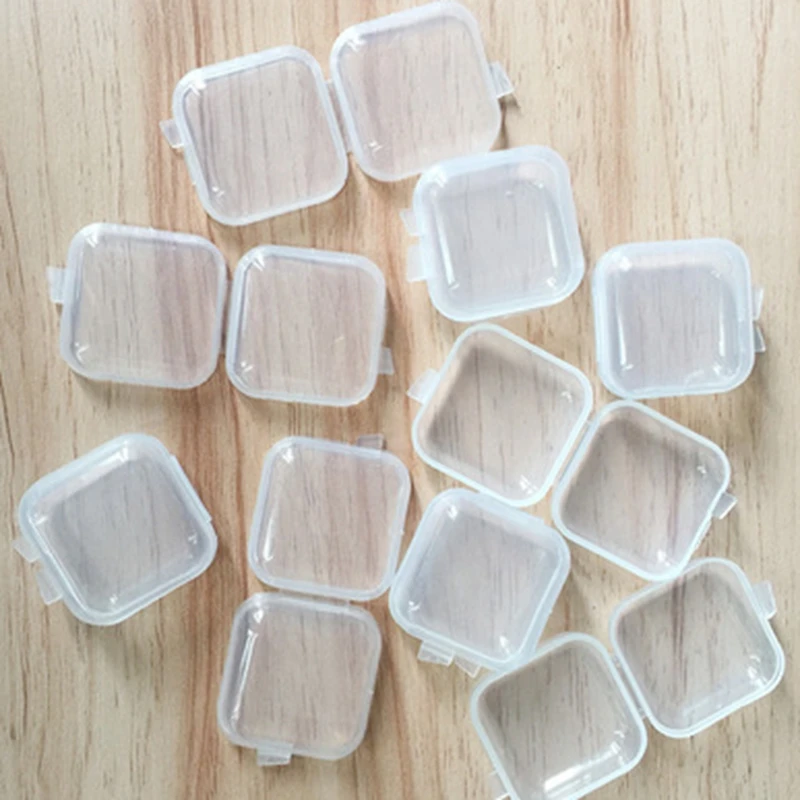 Empty 35x35mm Square Mini Clear Plastic Storage Containers Box Case with Lids Small Jewelry Earplugs Storages Boxes