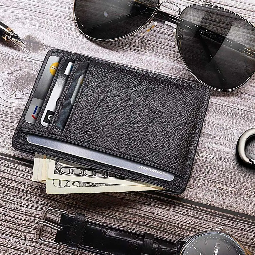 Men Card Holder PU Leather 6 Cards Slot Ultra-thin Lichee Pattern Wallet Business Bank ID Credit Card Case Credit Cardholder