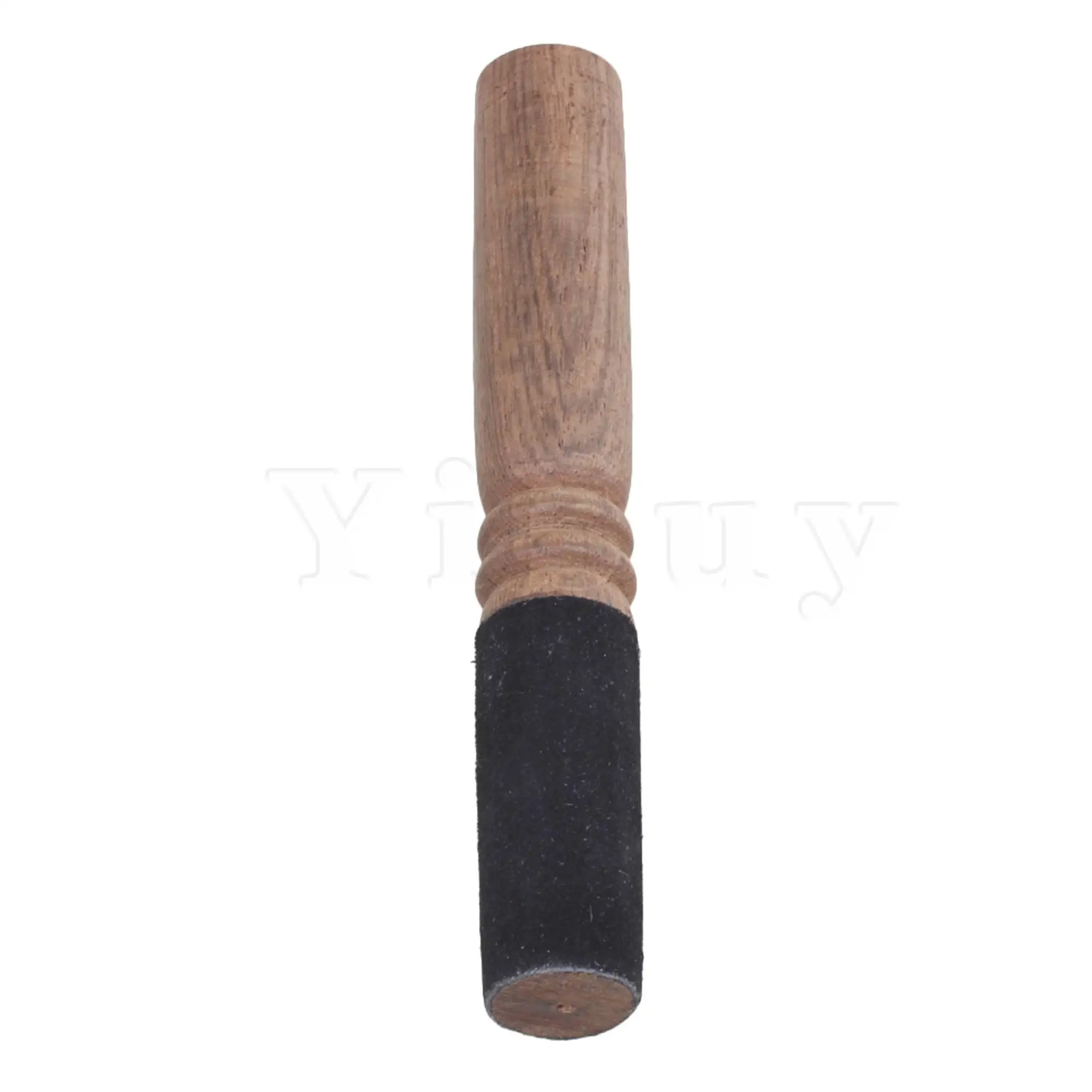 Yibuy 18x2.6cm Wooden Color Peach Wood Leather Wrapped Tibetan Meditation Singing Bowl Mallet Striker Stick