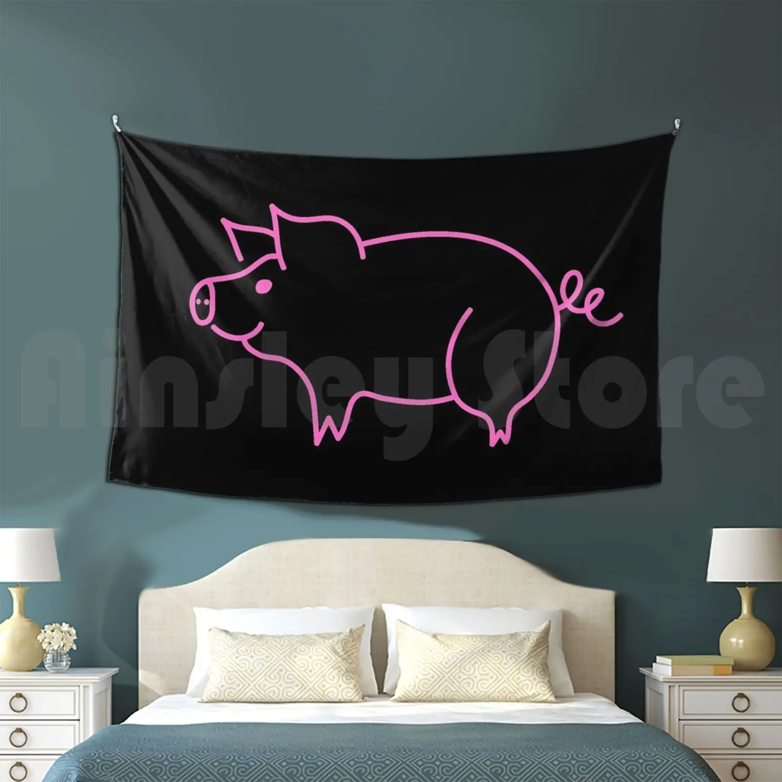 Pig Tapestry Living Room Bedroom Pig Pink Farm Snout Piggy Oink Cute Animal Cartoon Little Baby Chubby Fat Pork