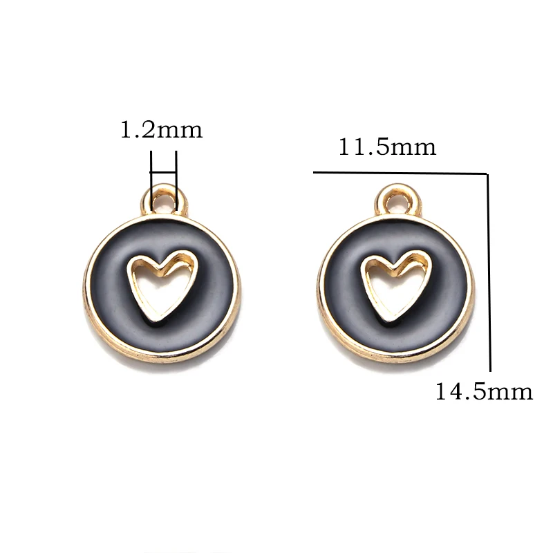 10pcs/lot Round Love Heart Enamel Charms Double Side Handmade Pendant For Diy Bracelet Jewelry Making 14.5x11.5mm Wholesale