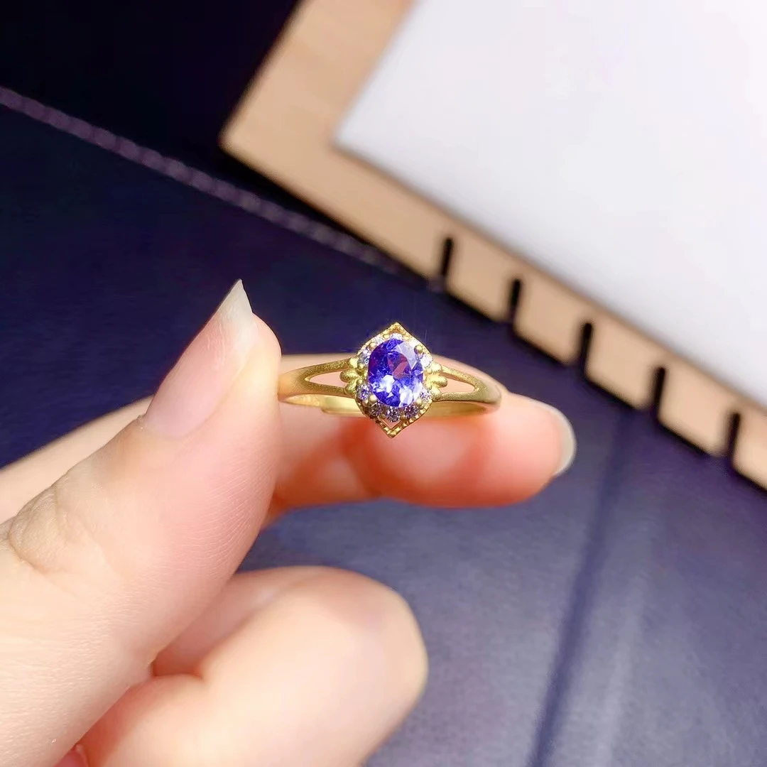 925 Pure Silver Chinese Style Natural Tanzanite Women's Luxury Fashion Fresh Oval Adjustable Gem Ring Fine Jewelry Support Detec