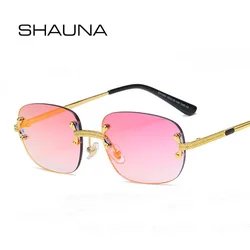 SHAUNA Ins-gafas de sol rectangulares pequeñas, populares, Retro, sin montura, con revestimiento de espejo, UV400