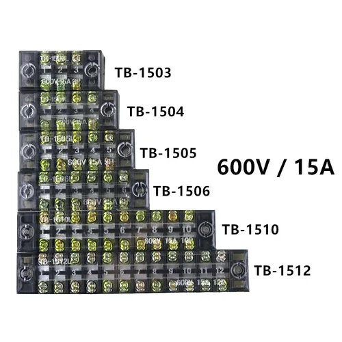 Imagen 1 del producto Conector de cable de tira de bloque de terminales de tornillo de doble fila, 600V, 15A, TB-1503 / TB1504 /TB1505/ TB1506 / TB-1510 /TB-1512 opcional, 1 unidad