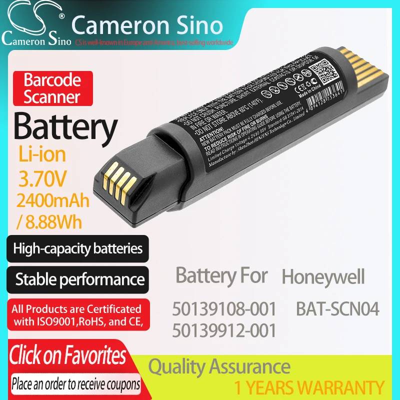 CameronSino 배터리 허니웰 50139108-001 50139912-001 바코드 스캐너 배터리 2400mAh, 8.88Wh 3.70V 리튬 이온 블랙