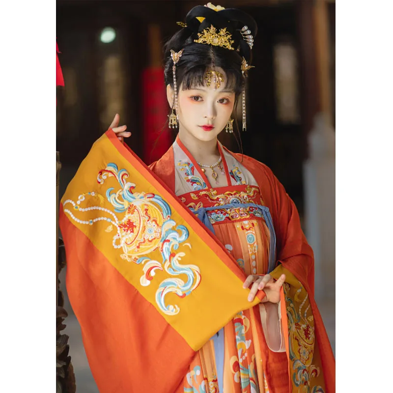 Orange Modern Hanfu Women Scene Clothes Fairy Clothes Cosplay Costume Princess Dress Folk Dancewear Performance Costume DL8164