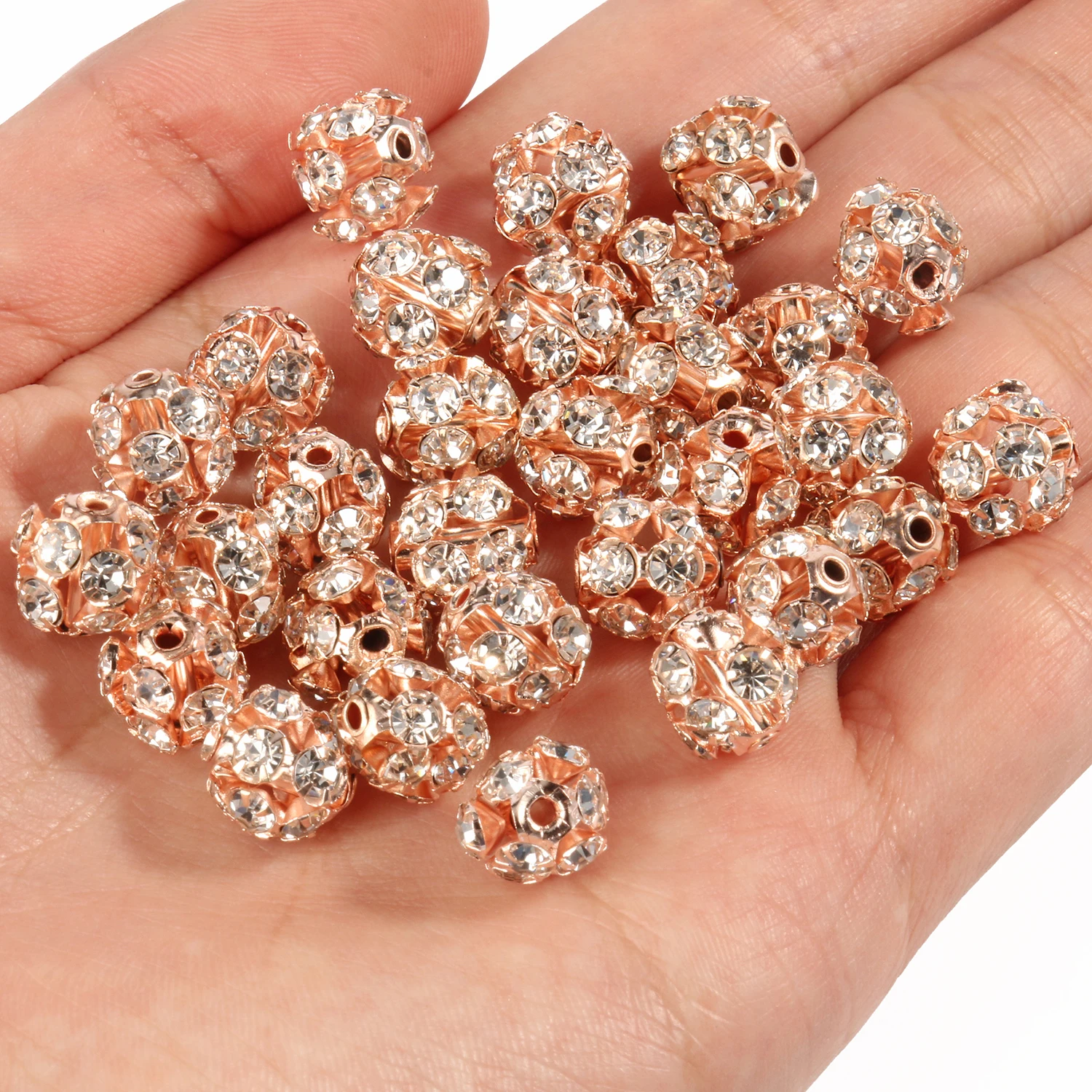 50 teil/los 6mm 8mm 10mm AB Farbe Strass Ball Form Lose Perlen Metall Kristall Perlen für schmuck Machen DIY Zubehör – Detail 9