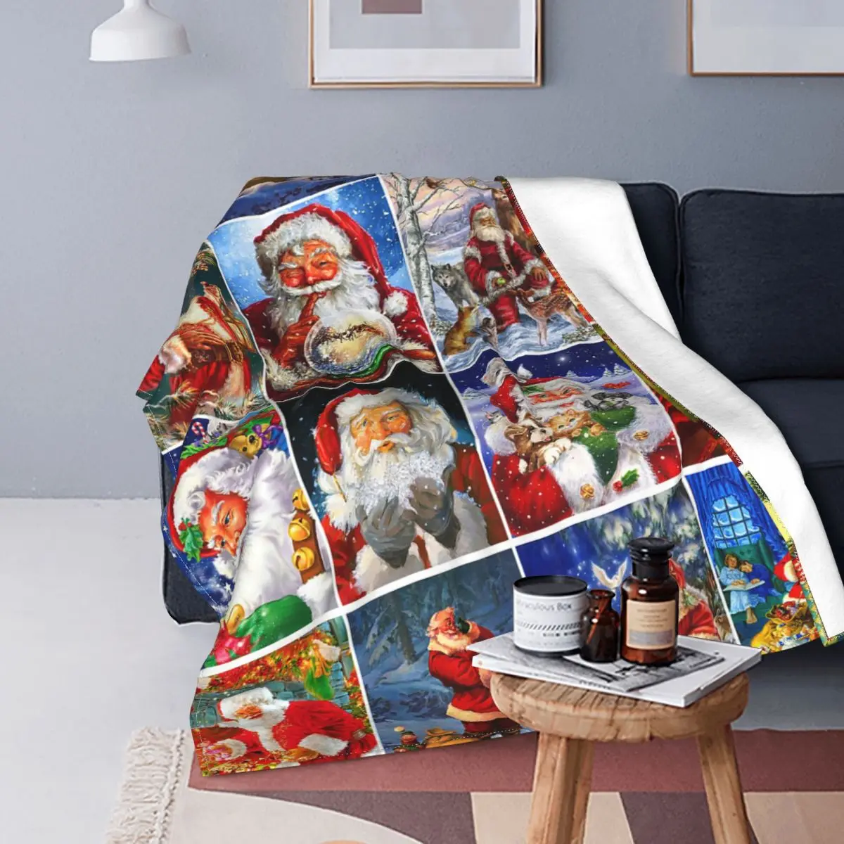 

New Year Blankets Coral Fleece Plush Red Merry Christmas Santa Super Warm Throw Blankets for Car Sofa Couch Bedroom Quilt