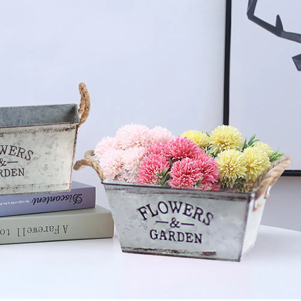 Iron Flower Pot Old Retro Iron Bucket Living Room Tin European Vase Desktop Storage Bucket Garden Decoration Flower Bucket Pot