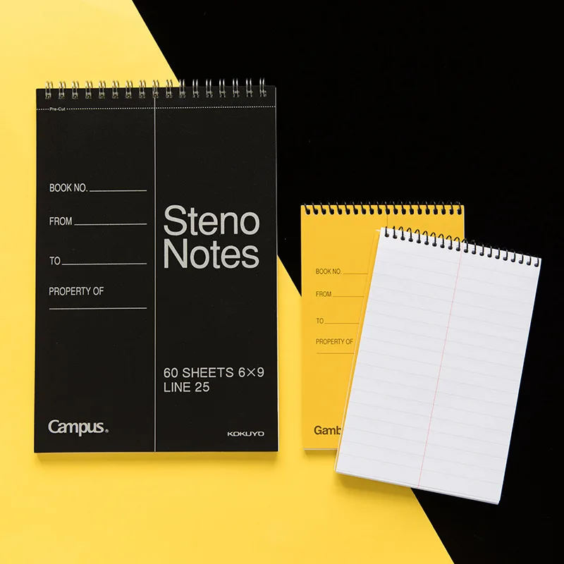 KOYUYO Gambol Steno Note Classic Yellow Black Softcover Notebook with Pre-cut Office Memo Coil Notepad School Supplies F902