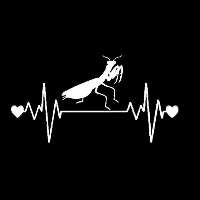 14.3CM*7.5CM Praying Mantis Lifeline Heartbeat Vinyl Black/Silver Car Sticker