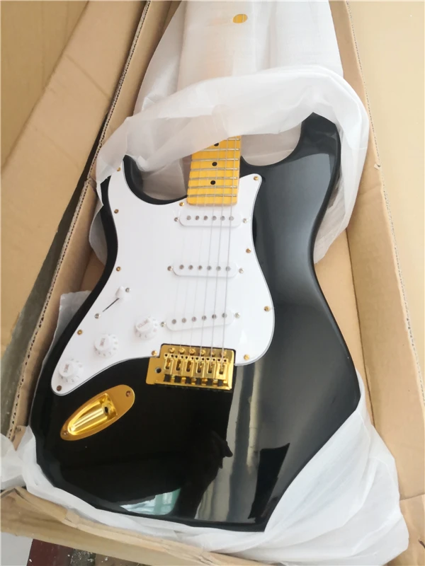 free shipping handling inventory left hand electric guitar,HHH pickups,maple neck ,chrome buttons,basswood body