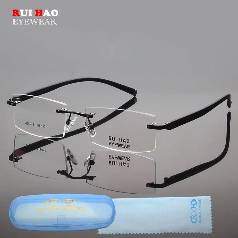 Unisex Rimless Eyeglasses Frame Men Rectangle Business Optical Glasses Men Super light Spectacle Frame Rui Hao Eyewear Brand